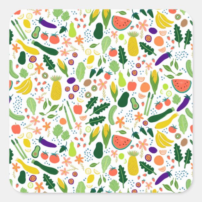 Sticker Carré Illustration de nourriture de fruits et légumes Mo (Devant)