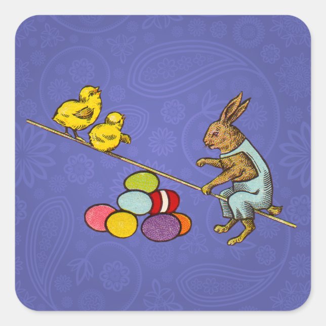 Sticker Carré Illustration de Pâques : lapin qui couve des œufs (Devant)
