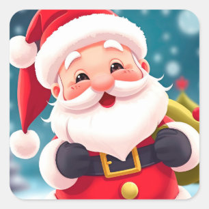 Sticker Carré Illustration de Père Noël joyeux célébrant