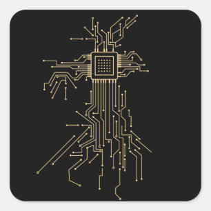 Sticker Carré Illustration de processeur d'ordinateur geek