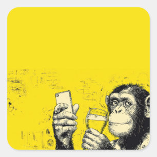 Sticker Carré Illustration de singe drôle prenant un selfie – Ch