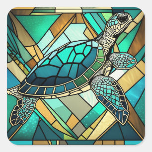 Sticker Carré Illustration de tortue marine en verre