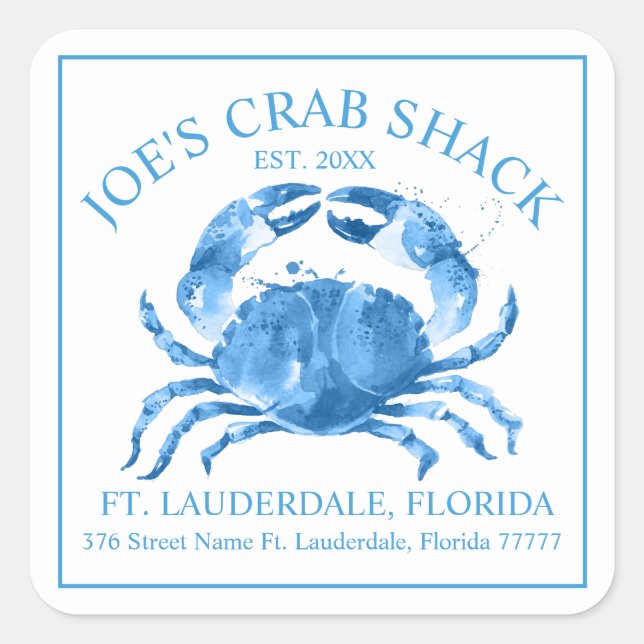 Sticker Carré Illustration des aquarelles de crabe bleu (Devant)