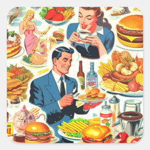 Sticker Carré Illustration des bandes dessinées alimentaires des