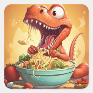 Sticker Carré Illustration des nouilles de dinosaure