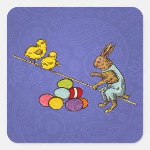 Sticker Carré Illustration des oeufs de poulets lapins de Pâques