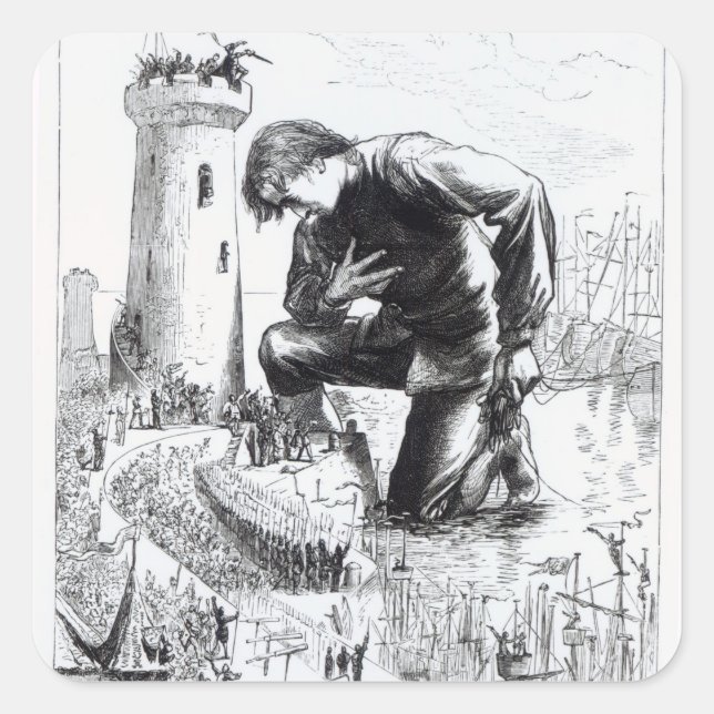Sticker Carré Illustration des "voyages de Gulliver" (Devant)