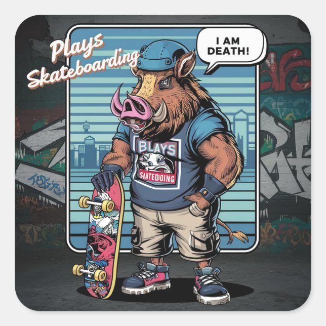 Sticker Carré Illustration design de skateboard artistique sauva (Devant)
