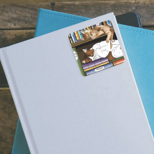 Sticker Carré Illustration d'étagère à livres avec des chats end