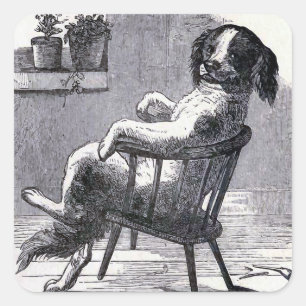 Sticker Carré Illustration "Dog Sitting in a Chair"