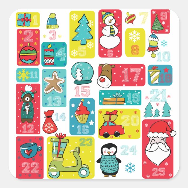 Sticker Carré Illustration du calendrier adorable de l'Avent de  (Devant)