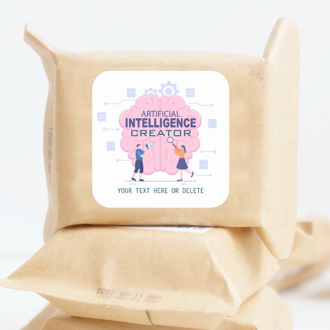 Sticker Carré Illustration du cerveau rose Intelligence artifici (Créateur téléchargé)