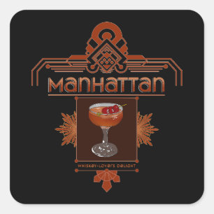 Sticker Carré Illustration du cocktail Retro Manhattan