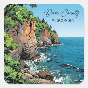 Sticker Carré Illustration du comté de Door   Les falaises et le