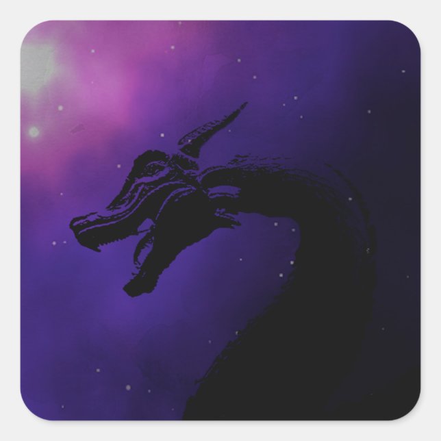 Sticker Carré Illustration du dragon de lune violette (Devant)