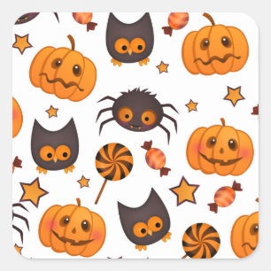 Sticker Carré Illustration du Motif d'Halloween mignon