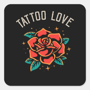 Sticker Carré Illustration du style tatouage de l'Rose Tattoo Lo