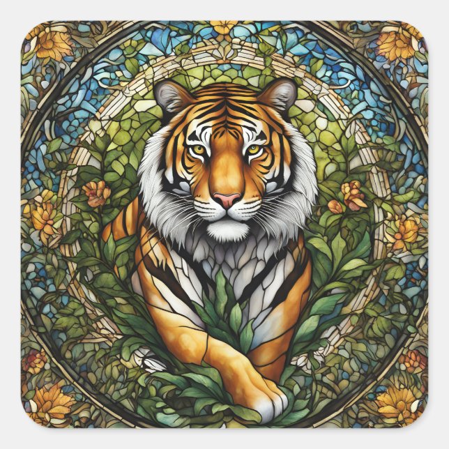 Sticker Carré Illustration du tigre de verre (Devant)