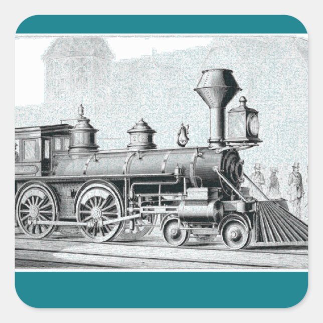 Sticker Carré Illustration du train à vapeur Vintage noir et bla (Devant)