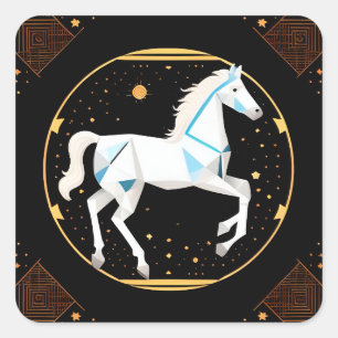 Sticker Carré Illustration géométrique abstraite de cheval blanc