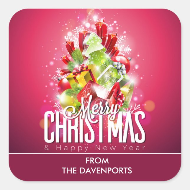 Sticker Carré Illustration graphique moderne de Noël rouge (Devant)