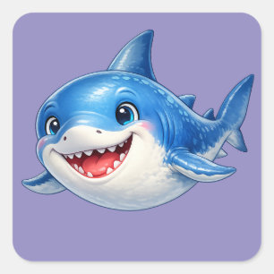 Sticker Carré Illustration minimaliste de requin mignon océan