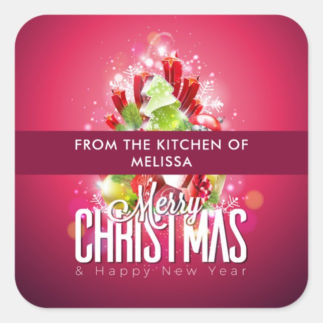 Sticker Carré Illustration moderne rouge de Noël (Devant)