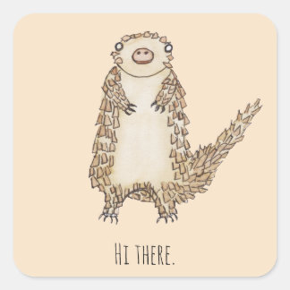 Sticker Carré Illustration Pangolin Aquarelle