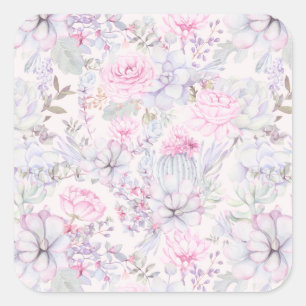 Sticker Carré Illustration rose florale Succulent Motif d'été