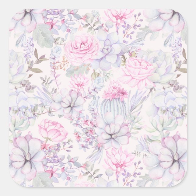Sticker Carré Illustration rose florale Succulent Motif d'été (Devant)