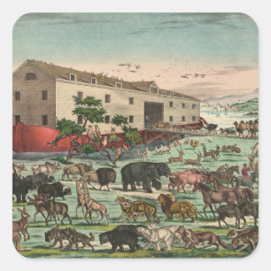 Sticker Carré Illustration vintage 1882 d'animaux d'arche de