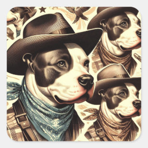 Sticker Carré Illustration vintage American Pit Bull Terrier