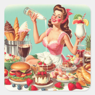 Sticker Carré Illustration vintage de l'alimentation