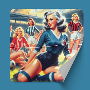 Sticker Carré Illustration vintage des filles de soccer