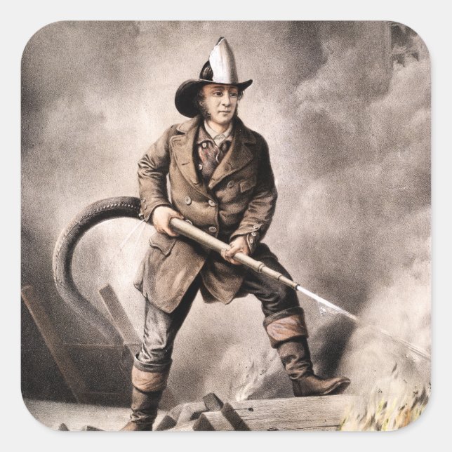 Sticker Carré Illustration vintage des pompiers (Devant)
