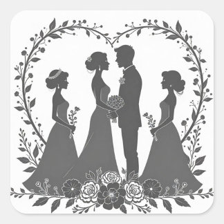 Sticker Carré Illustrations de silhouette mariage