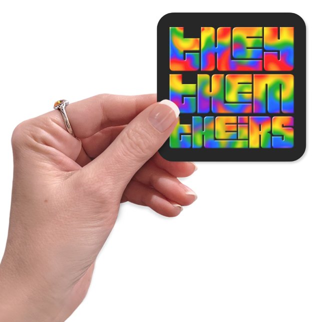 Sticker Carré Ils Eux Leurs Pronouns Rainbow Tie Dye (Créateur téléchargé)
