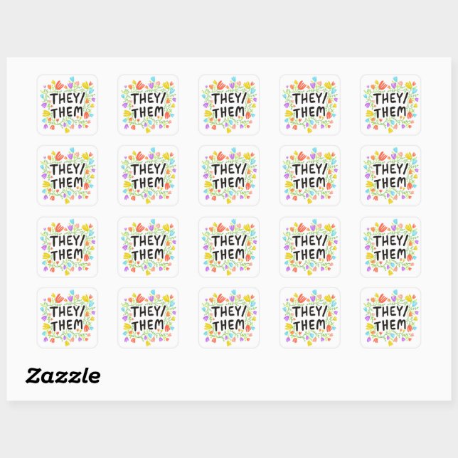 Sticker Carré ILS / EUX Pronononononce Floral Handlettering Ense (Feuille)