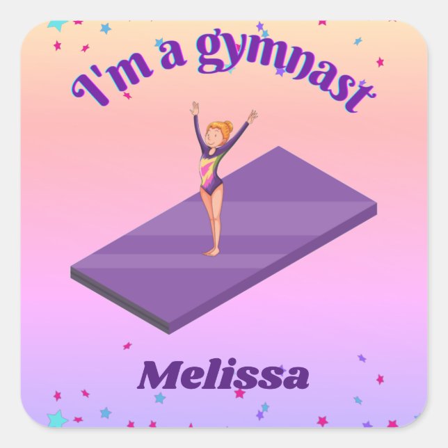 Sticker Carré I'm A Gymnast - Girl with/ Leotard on Purple Gym M (Devant)
