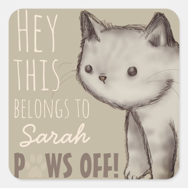 Sticker Carré Image Cat Cute Personnalisée - Éteins (Devant)