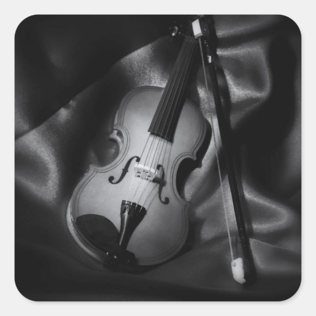 Sticker Carré Image d'un violon en b&W à vie (Devant)