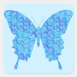 Sticker Carré Image papillon, motif abstrait, nuances de bleu