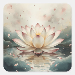 Sticker Carré images de peinture de fleur de lotus stylisées