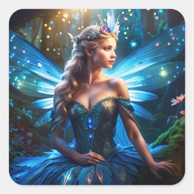 Sticker Carré Imaginaire Blue Dragonfly Fairy Princesse (Devant)