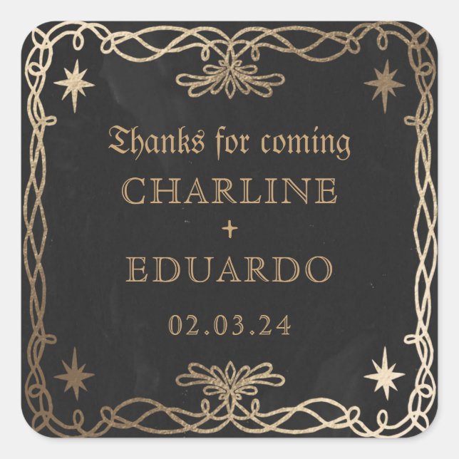 Sticker Carré Imaginaire céleste gothique Gold Ivy Mariage (Devant)