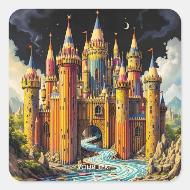 Sticker Carré Imaginaire Château Cute De Crayons (Devant)