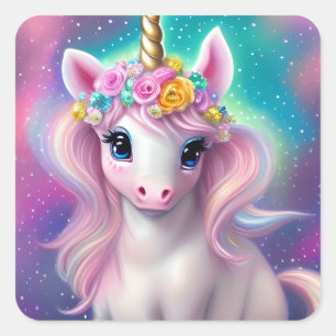 Sticker Carré Imaginaire coloré Kawaii Unicorn