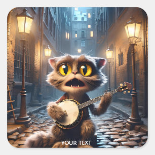 Sticker Carré Imaginaire Cute Chat Jouer Banjo