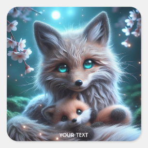 Sticker Carré Imaginaire Cute Fox Holding Plushie