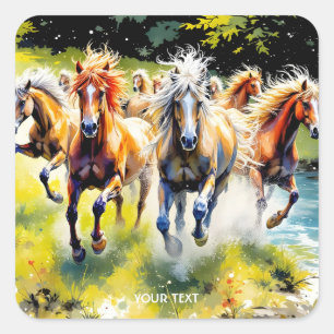 Sticker Carré Imaginaire Cute Herd Chevaux Sauvages